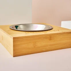 Personalised Engraved Large Bamboo Pet Bowl - Name and Paw Print