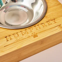 Personalised Engraved Large Bamboo Pet Bowl - Name and Paw Print
