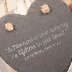 Personalised Engraved Medium Hanging Heart Slate - In Your Tummy