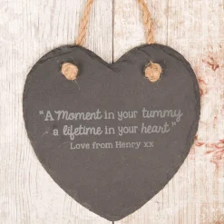 Personalised Engraved Medium Hanging Heart Slate - In Your Tummy