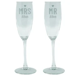 Personalised Engraved Mr & Mrs Champagne Flutes