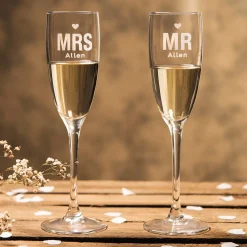 Personalised Engraved Mr & Mrs Champagne Flutes