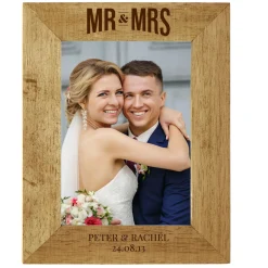 Personalised Engraved Mr & Mrs Wooden Photo Frame