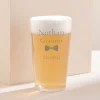 Personalised Engraved Pint Glass Wedding Bow Tie - Groom