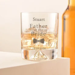 Personalised Engraved Whiskey Glass Wedding Bow Tie - Father of the Bride