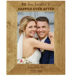 Personalised Engraved Wooden Photo Frame - Happily Ever After