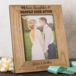 Personalised Engraved Wooden Photo Frame - Happily Ever After