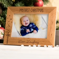 Personalised Engraved Wooden Photo Frame - First Christmas, Signpost