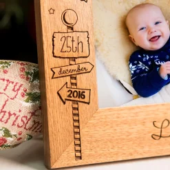 Personalised Engraved Wooden Photo Frame - First Christmas, Signpost