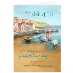 Personalised Father's Day Card - From All Of Us, Harbour Scene