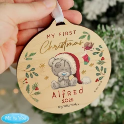 Personalised First Christmas Tiny Tatty Teddy Wooden Decoration