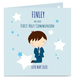 Personalised First Communion Card - Blue Stars