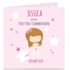 Personalised First Communion Card - Pink Stars