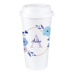 Personalised Floral Initial Travel Cup