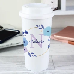 Personalised Floral Initial Travel Cup