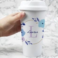 Personalised Floral Initial Travel Cup