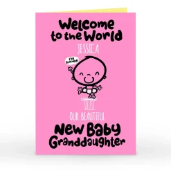Personalised Fruitloops New Baby Card - Granddaughter, Welcome To The World