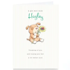 Personalised Get Well Soon Card - Puppy & Flower