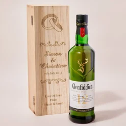 Personalised Glenfiddich Wooden Whisky Gift Box - Wedding Rings