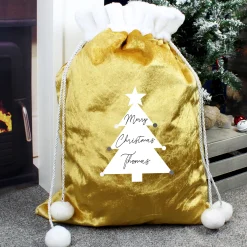 Personalised Gold Pom-Pom Christmas Tree Sack
