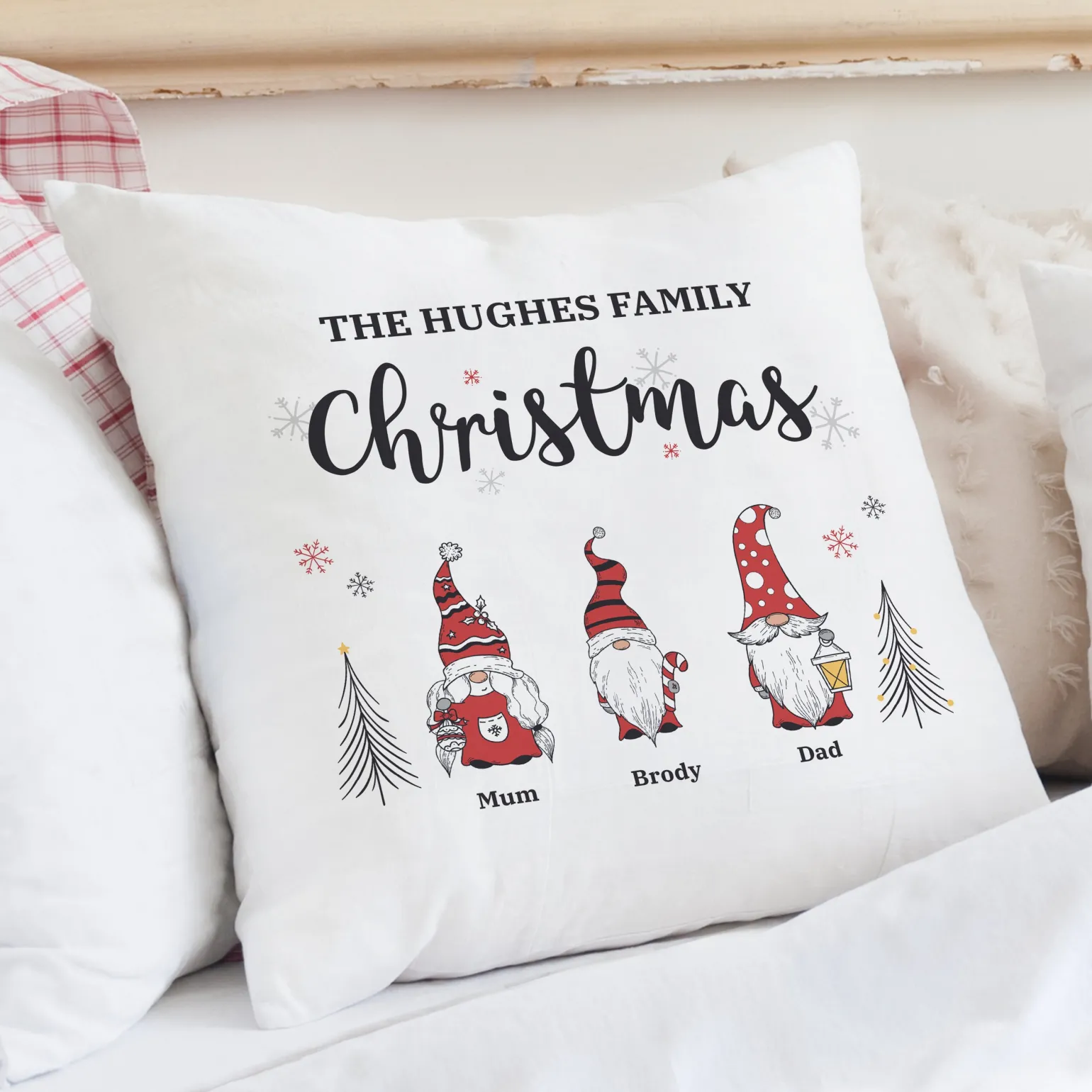 Personalised Gonk Family Christmas Cushion