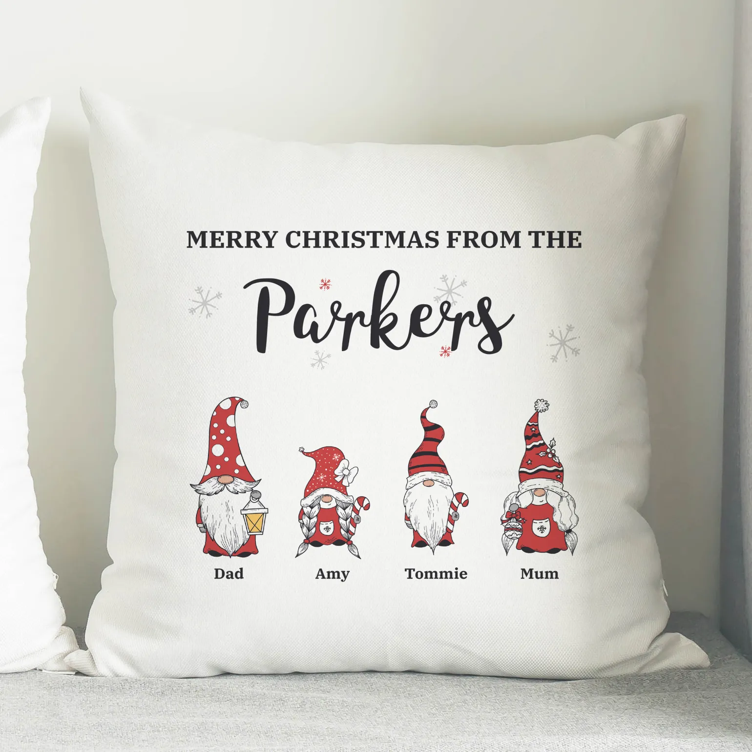 Personalised Gonk Family Christmas Cushion