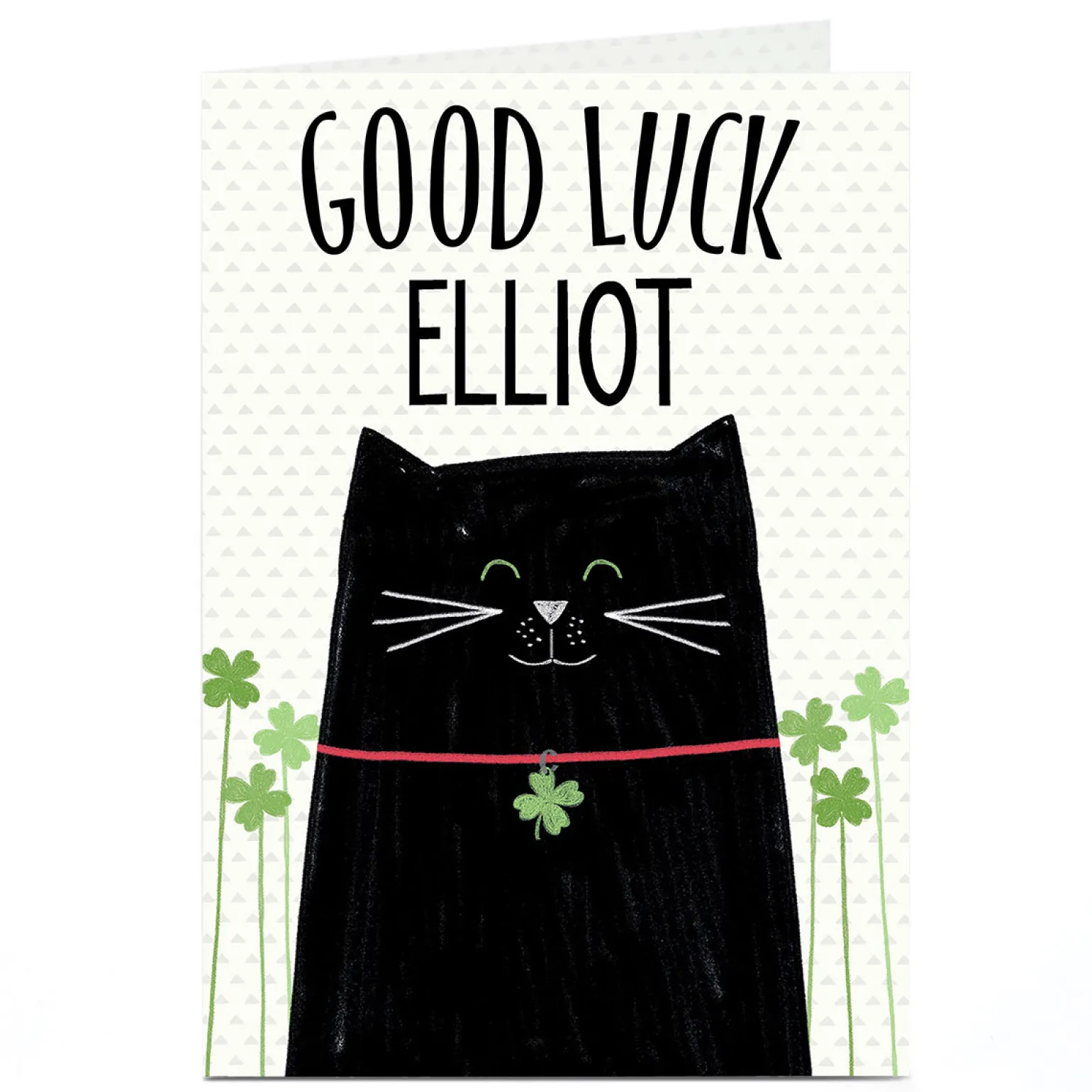 Personalised Good Luck Card - Cat & Clovers