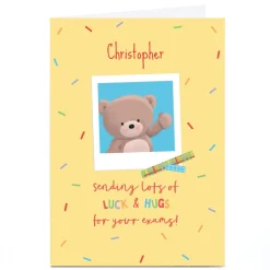 Personalised Good luck in Your Exams Card - Waving Teddy