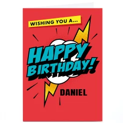 Personalised Hello Munki Birthday Card - Red Comic