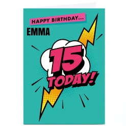 Personalised Hello Munki 15th Birthday Card - Pink Comic