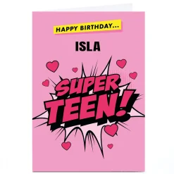 Personalised Hello Munki Birthday Card - Pink Super Teen