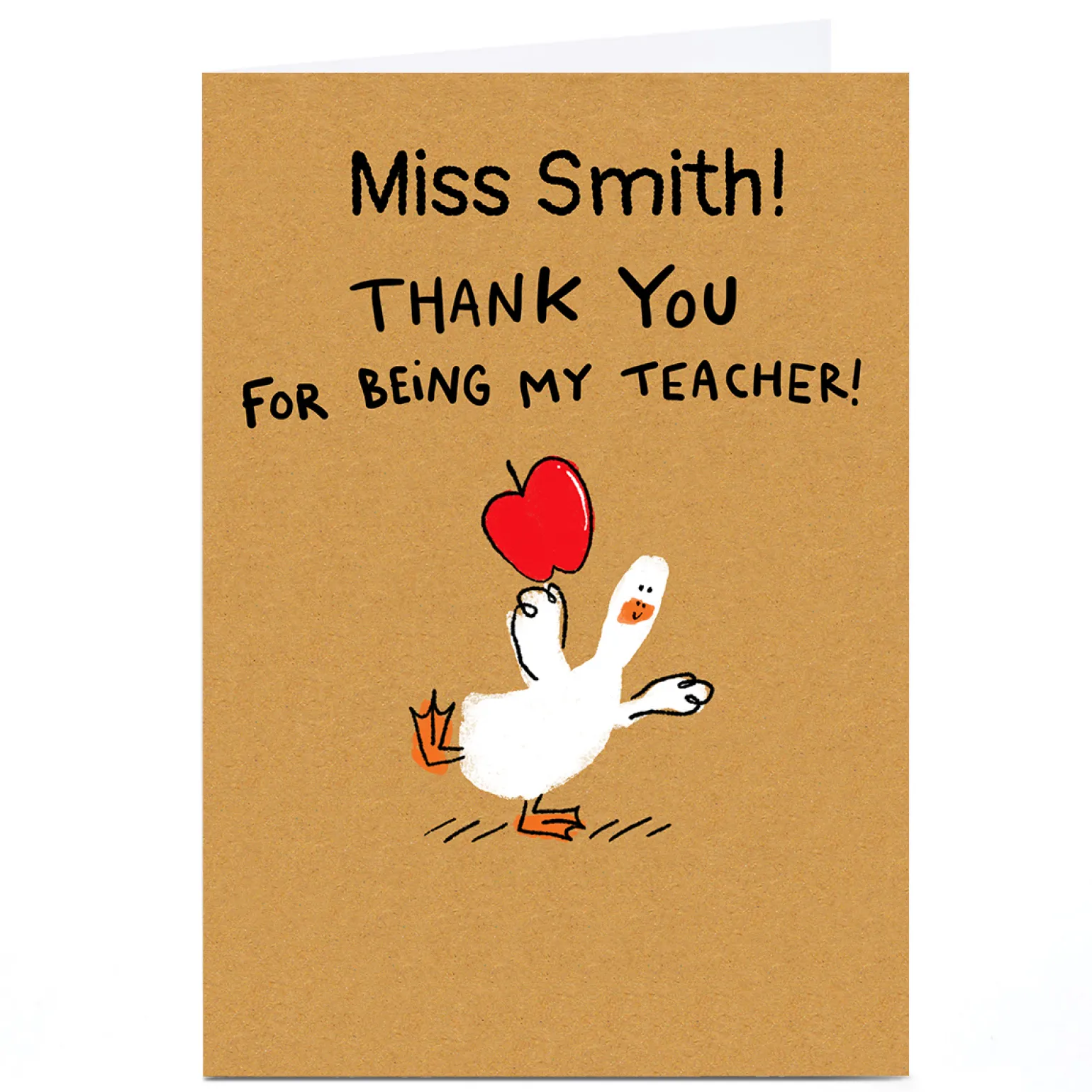 Personalised Hew Ma Thank You Teacher Card - Duck