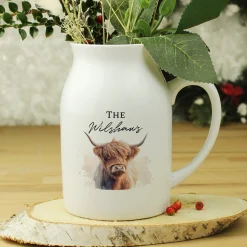 Personalised Highland Cow Flower Jug Vase