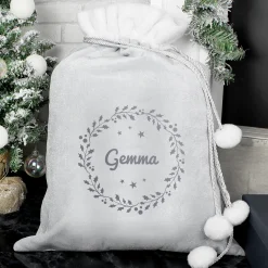 Personalised Holly Grey Christmas Sack