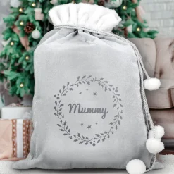 Personalised Holly Grey Christmas Sack