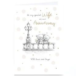 Personalised Hugs Anniversary Card - Cuddle Bears on Bridge, Wife