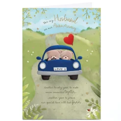 Personalised Hugs Anniversary Card - Another Lovely Year Bear Roadtrip, Husband