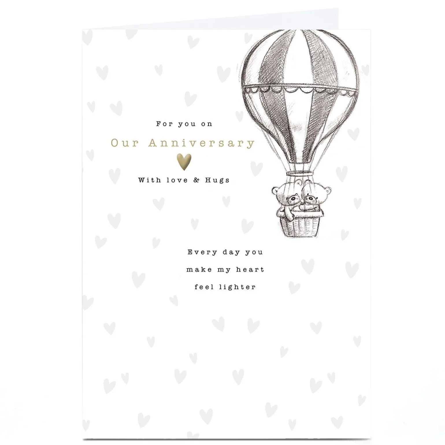 Personalised Hugs Anniversary Card - You Make My Heart Lighter Hot Air Balloon