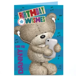 Personalised Hugs Bear Birthday Card - Headphones