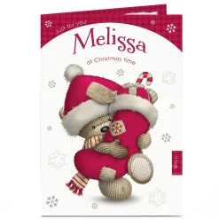 Personalised Hugs Bear Christmas Card - Bear & Stocking