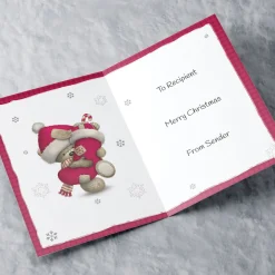Personalised Hugs Bear Christmas Card - Bear & Stocking