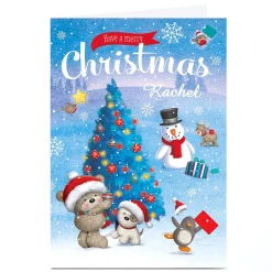 Personalised Hugs Bear Christmas Card - Decorating The Tree