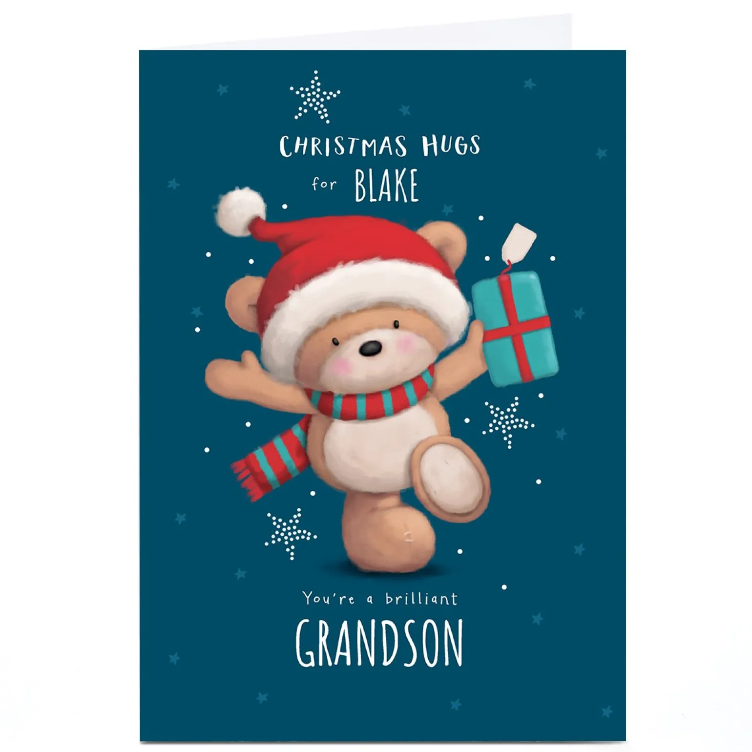 Personalised Hugs Bear Christmas Card - You're Brilliant
