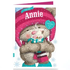 Personalised Hugs Bear Christmas Card - Bear With Hot Chocolate