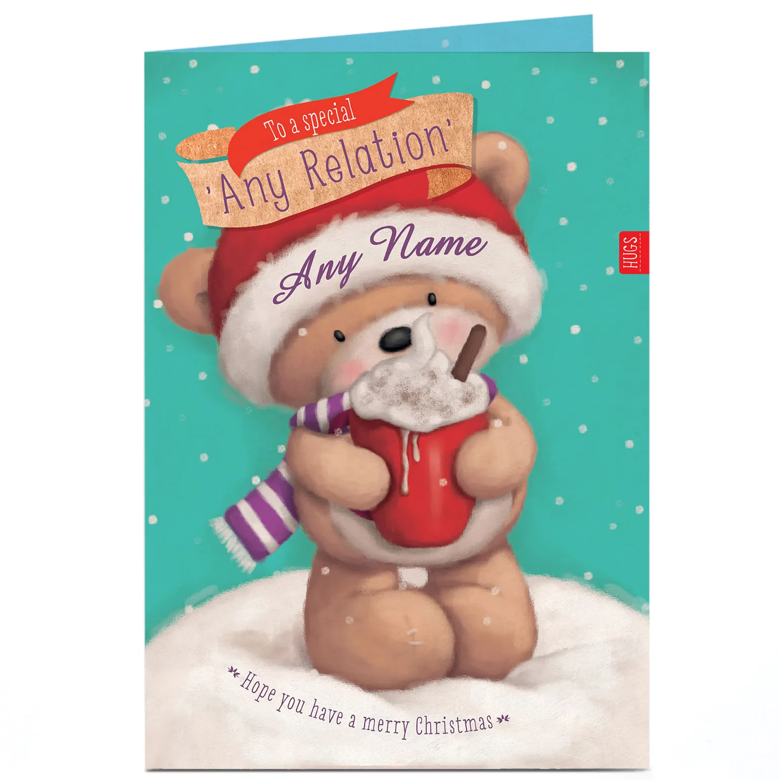 Personalised Hugs Bear Christmas Card - Special Hot Chocolate