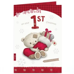 Personalised Hugs Bear Christmas Card - Baby Bear 1st Christmas