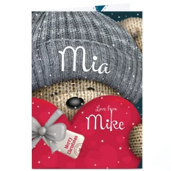 Personalised Hugs Bear Christmas Card - Love Heart Gift