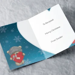Personalised Hugs Bear Christmas Card - Love Heart Gift