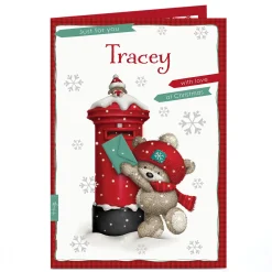 Personalised Hugs Bear Christmas Card - Post Box Bear
