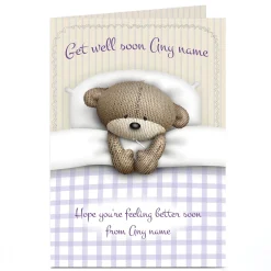 Personalised Hugs Bear Get Well Soon Card - In Bed